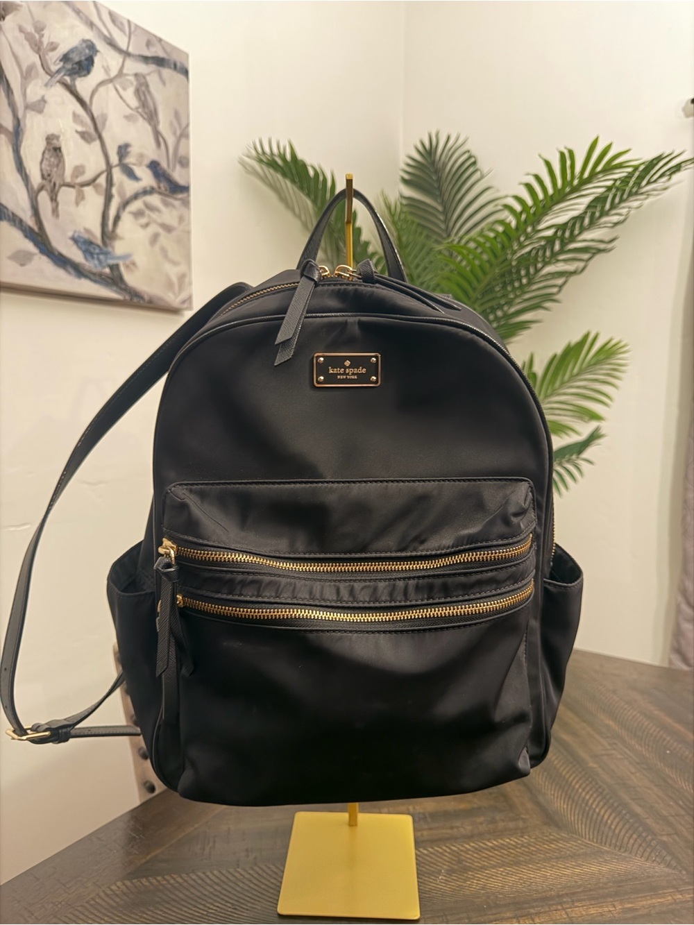 kate spade Black Nylon Backpack with Gold Hardware Accents